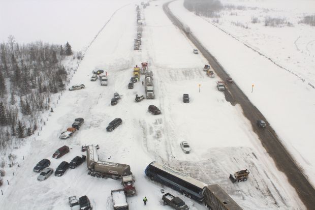 Massive crash on QEII south of Edmonton, March 21, 2013.