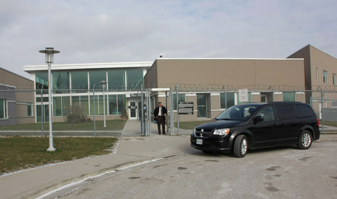 A van carrying jurors from the Ashley Smith inquest arrives at the Grand Valley Institution for Women in Kitchener, Ont., on Thursday, Jan. 17, 2013. 