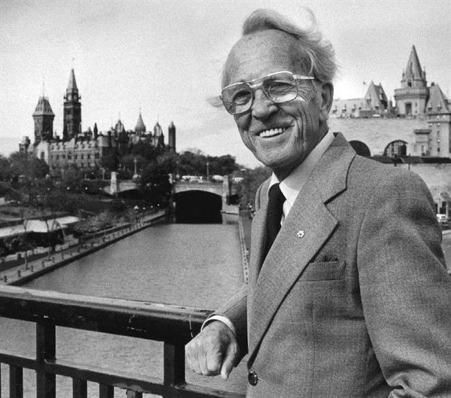 Former NDP leader Tommy Douglas poses in Ottawa in this Oct. 19, 1983 file photo.