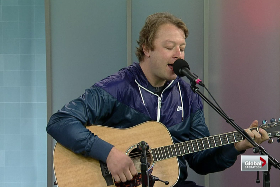 Daniel Wesley performing on the Saskatoon Morning News.