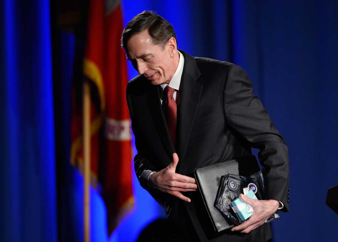 Former CIA director and retired four-star general David Petraeus  leaves the podium after making his first public speech since resigning as CIA director at University of Southern California dinner for students Veterans and ROTC students on March 26, 2013 in Los Angeles, California. 