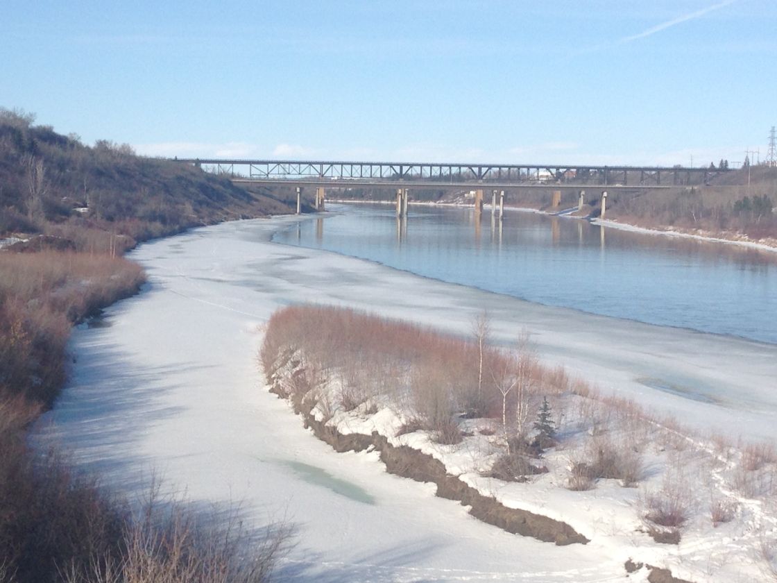 Two children were pulled to safety after falling through the ice on the North Saskatchewan River Sunday, March 31.