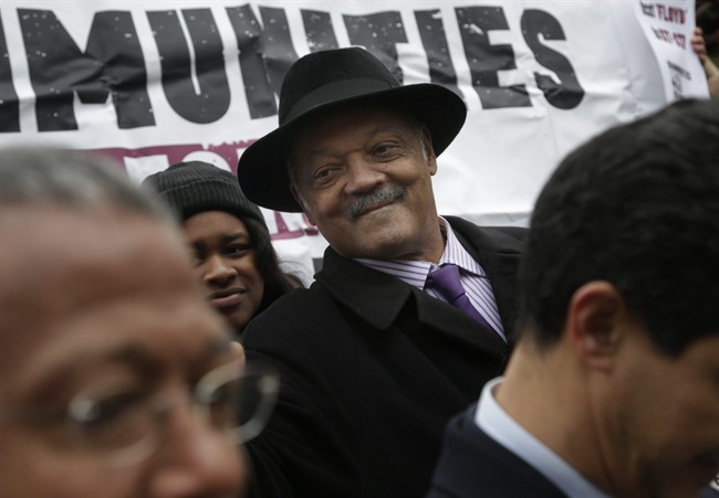 Jesse Jackson participates in a rally near the federal courthouse in New York, Monday, March 18, 2013. 