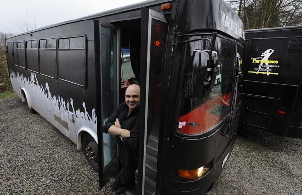 Vancouver, B.C.  March 20,  2013  Working for others --  Tommy Cuscito, company president with one of his special "Party buses in Langley  Operators summoned to a Thursday meeting to address problem drinking in wake of 16-year-old's death on March, 20 , 2013.  