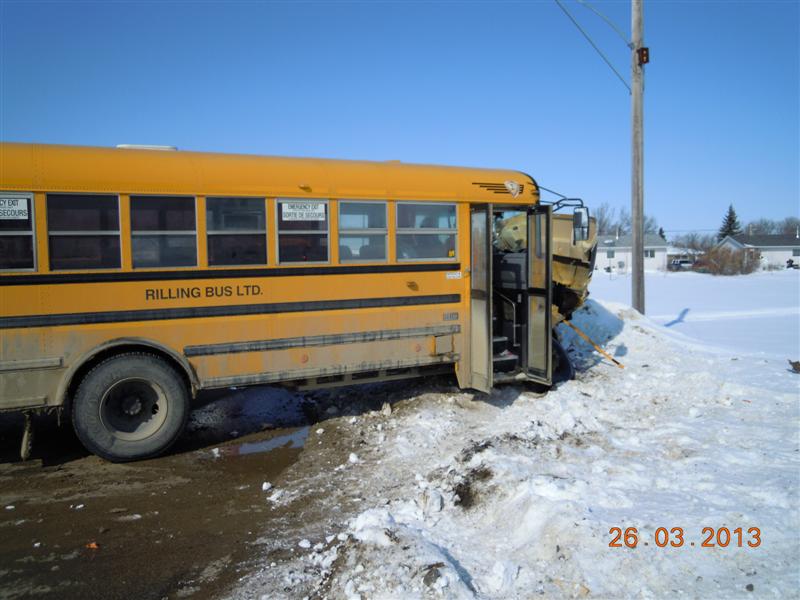 One child was injured after school bus and a train collided in Carlyle, Saskatchewan on March 26, 2013.