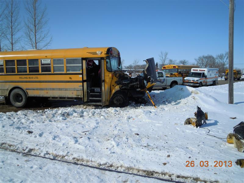 One child was injured after school bus and a train collided in Carlyle, Saskatchewan on March 26, 2013.