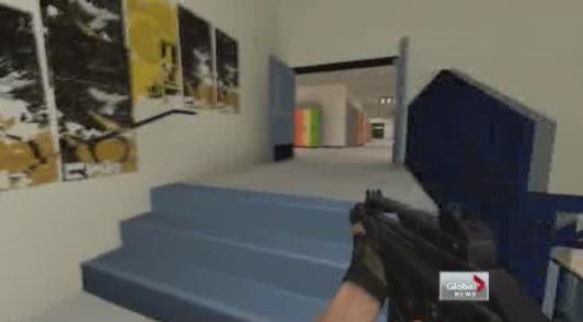 A former Port Moody Secondary student has developed a game that involves a killing spree in his former high school.