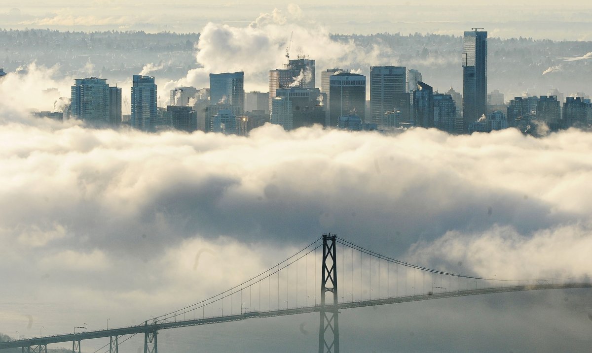 Vancouver skyline rests in a pillow of fog