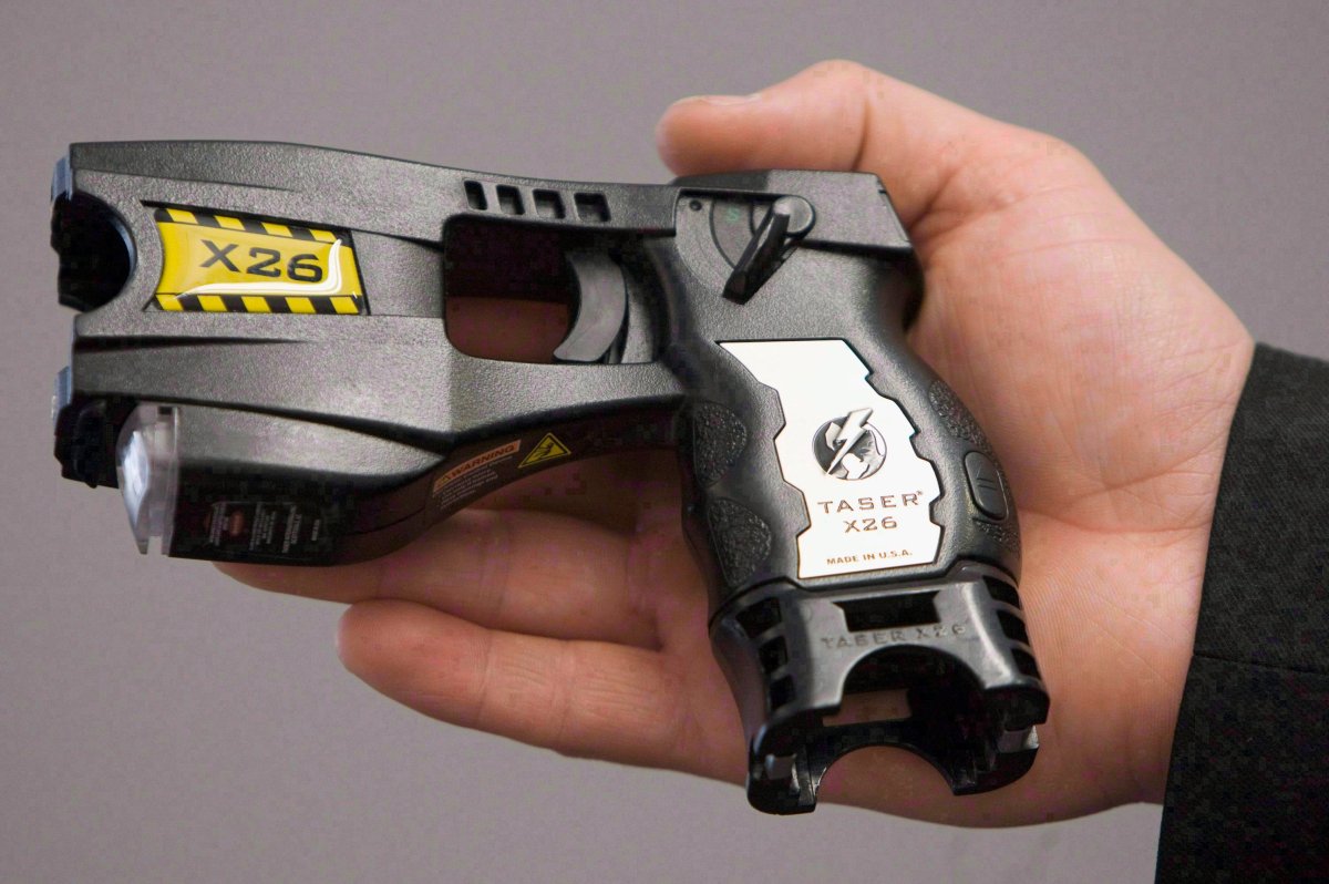 A police-issued Taser gun is displayed at the Victoria police station in Victoria, B.C. May 7, 2008. Taser use by police in British Columbia is down 87 per cent since Robert Dziekanski died at Vancouver's airport in October 2007 after repeated Taser shocks by RCMP officers.