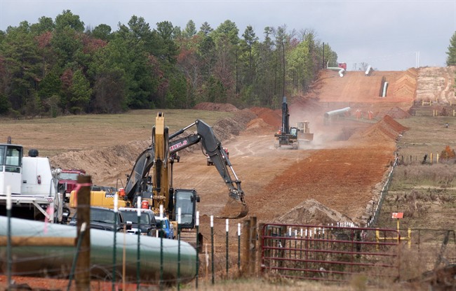 Crew work on construction of the TransCanada Keystone XL Pipeline east of Winona, Texas, on Dec. 3, 2012. 