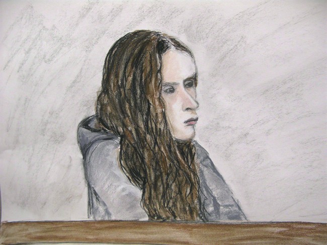 Meredith Borowiec appears in court in Calgary on March 26, 2013 in this court artist's sketch.