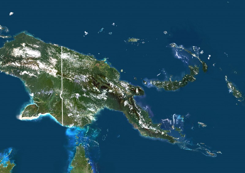 Satellite view of Papua New Guinea. (Photo by Planet Observer/Universal Images Group via Getty Images).
