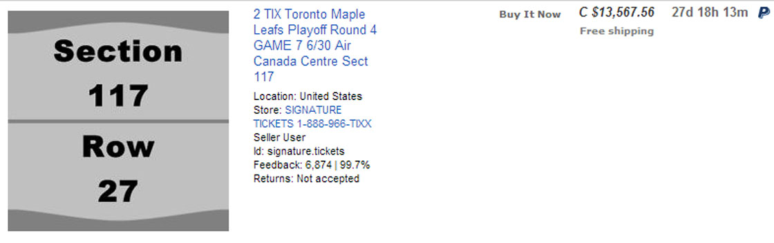 Leafs playoff tickets listed as high as $13,000 on eBay - image