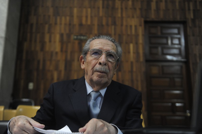 Former Guatemalan dictator (1982-1983), retired General Efrain Rios Montt, listens to a judge in Guatemala City on April 19, 2013. 
