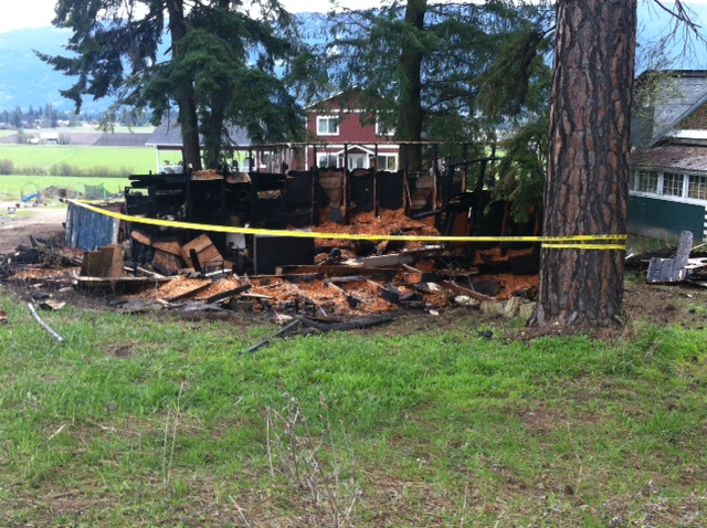 A barn burned to the ground Thursday night near Armstrong, BC. 