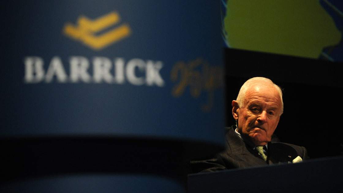 Eight major investors including pension funds are objecting to a massive signing bonus for the gold miner's co-chairman. Barrick's founder Peter Munk, pictured.