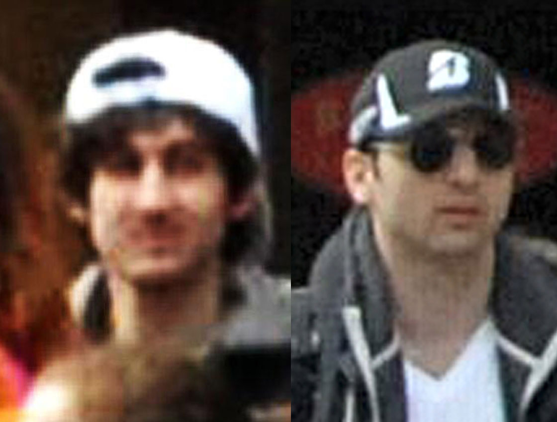 Marathon bombing suspect in the black hat, Tamerlan Tsarnaev, has been killed during a shootout with police, while his brother - the suspect in the white hat, Dzhokhar A. Tsarnaev, is at large.