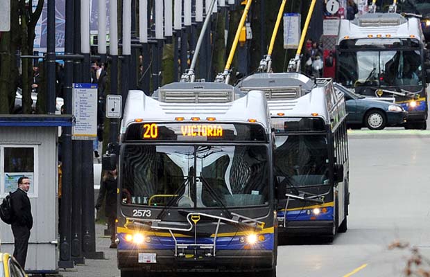 Buses on Granville Street in Vancouver.