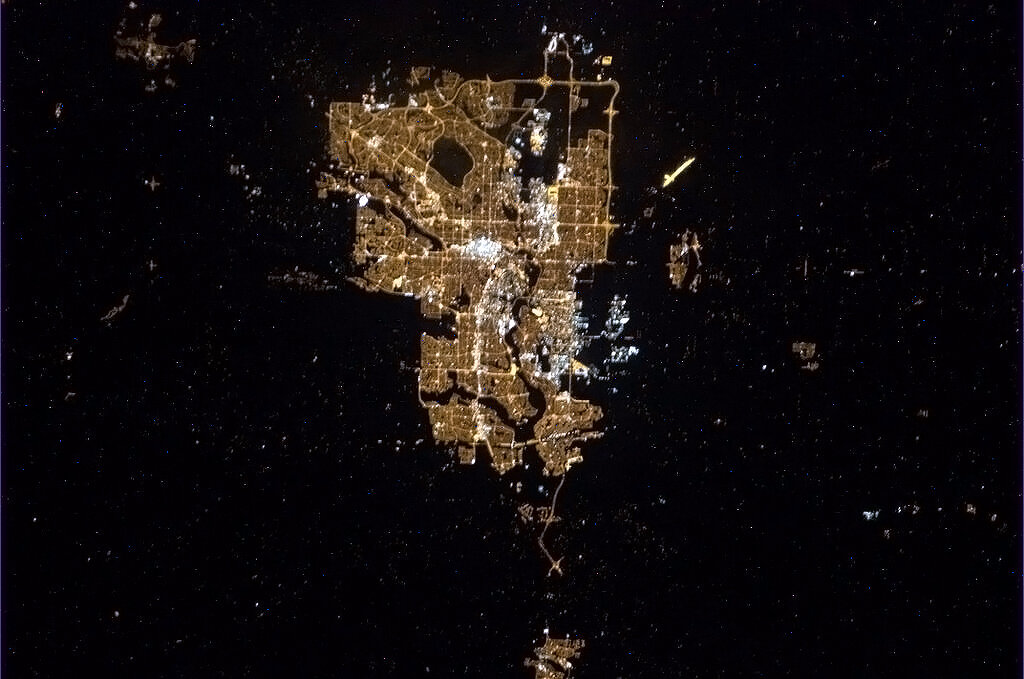 Picture of Calgary from space tweeted by Commander Chris Hadfield from the International Space Station.