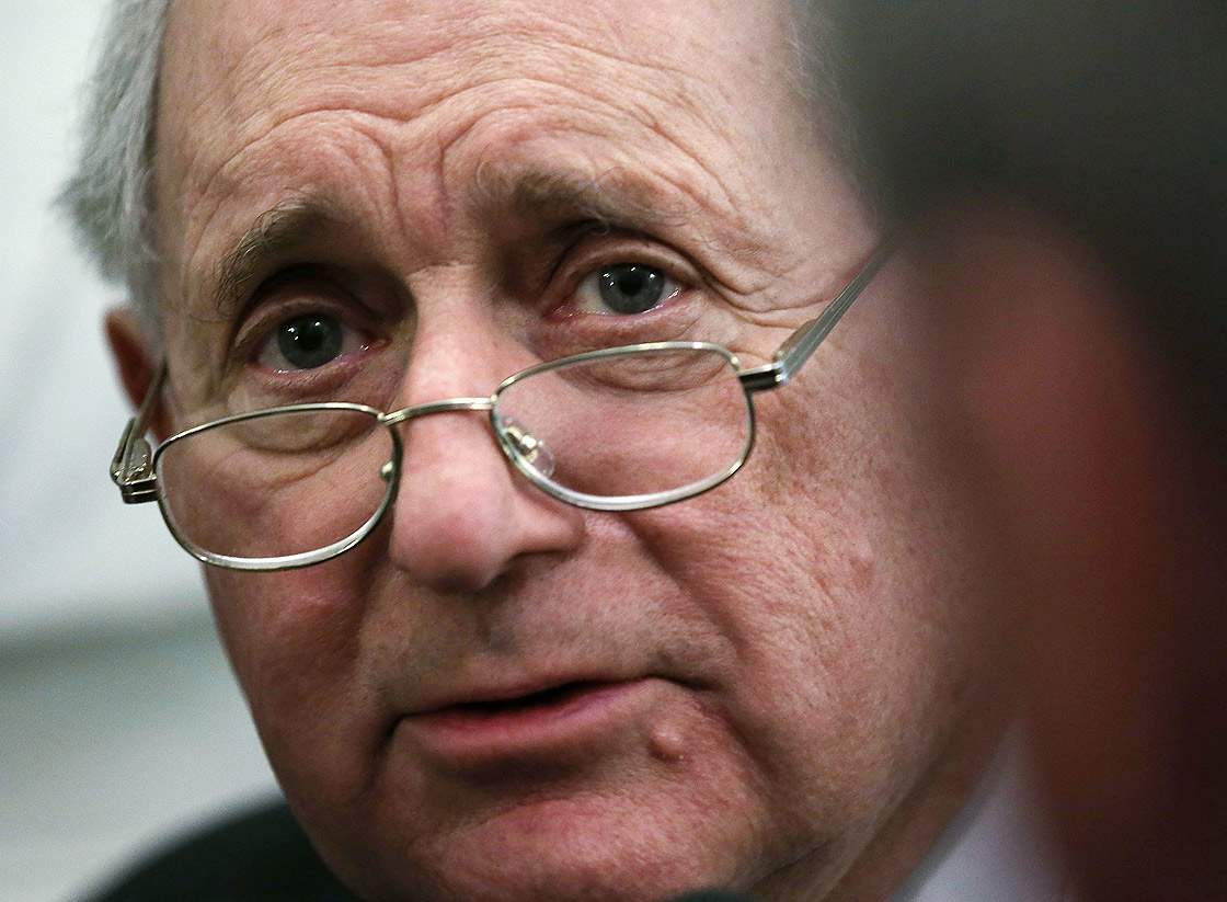 U.S. Senate Armed Services Committee Chairman Carl Levin (D-MI) talks to the press at the Capitol February 14, 2013 on Capitol Hill in Washington, DC.