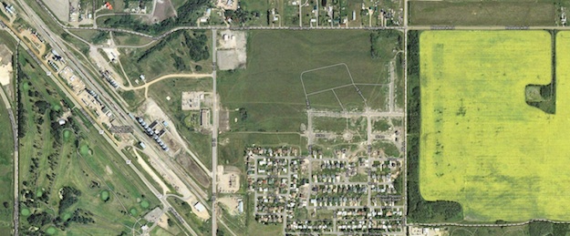 An overhead of the northwest edge of Dawson Creek.