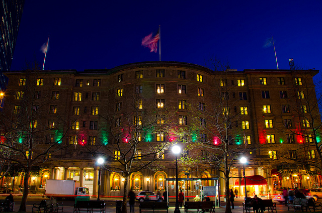 The Faimont Copley Plaza lit up for the holidays in 2011.