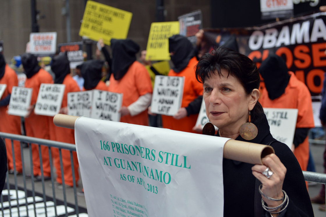 Activists demand the closing of the US military's detention facility in Guantanamo during a protest, part of the Nationwide for Guantanamo Day of Action, April 11, 2013 in New York's Times Square. The Guantanamo jail, in a US Navy base in Cuba, was opened in 2002 to hold prisoners taken in the 'War on Terror' waged by then US President George W. Bush after the 9/11 attacks. 