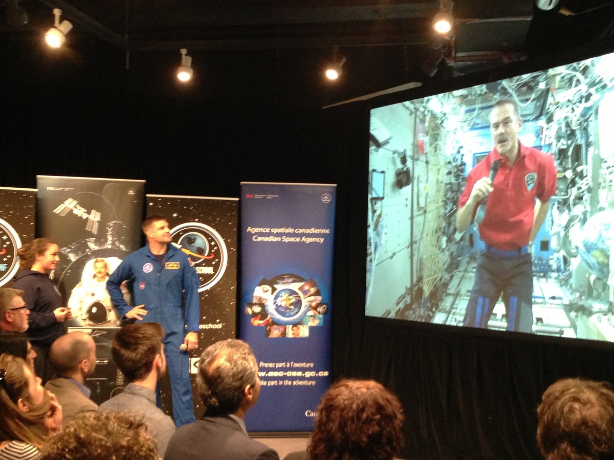 Chris Hadfield answering students' questions from the International Space Station.