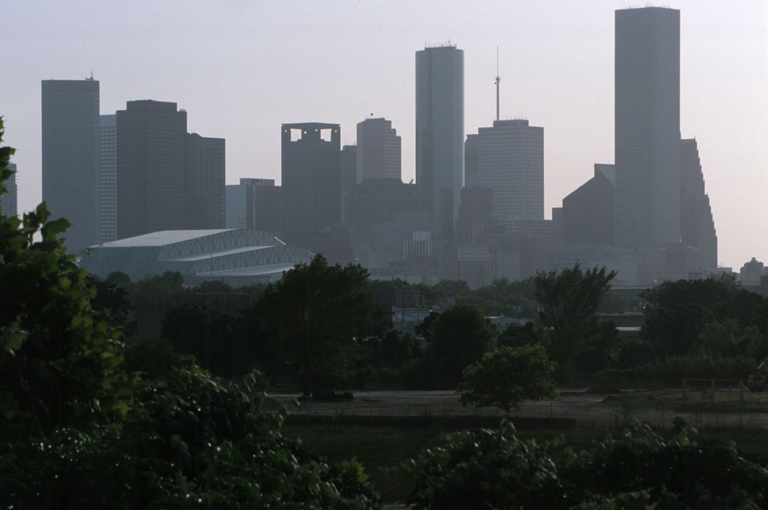 Hazy smog blankets Houston, TX, June 26, 2000 during a hot summer day. 