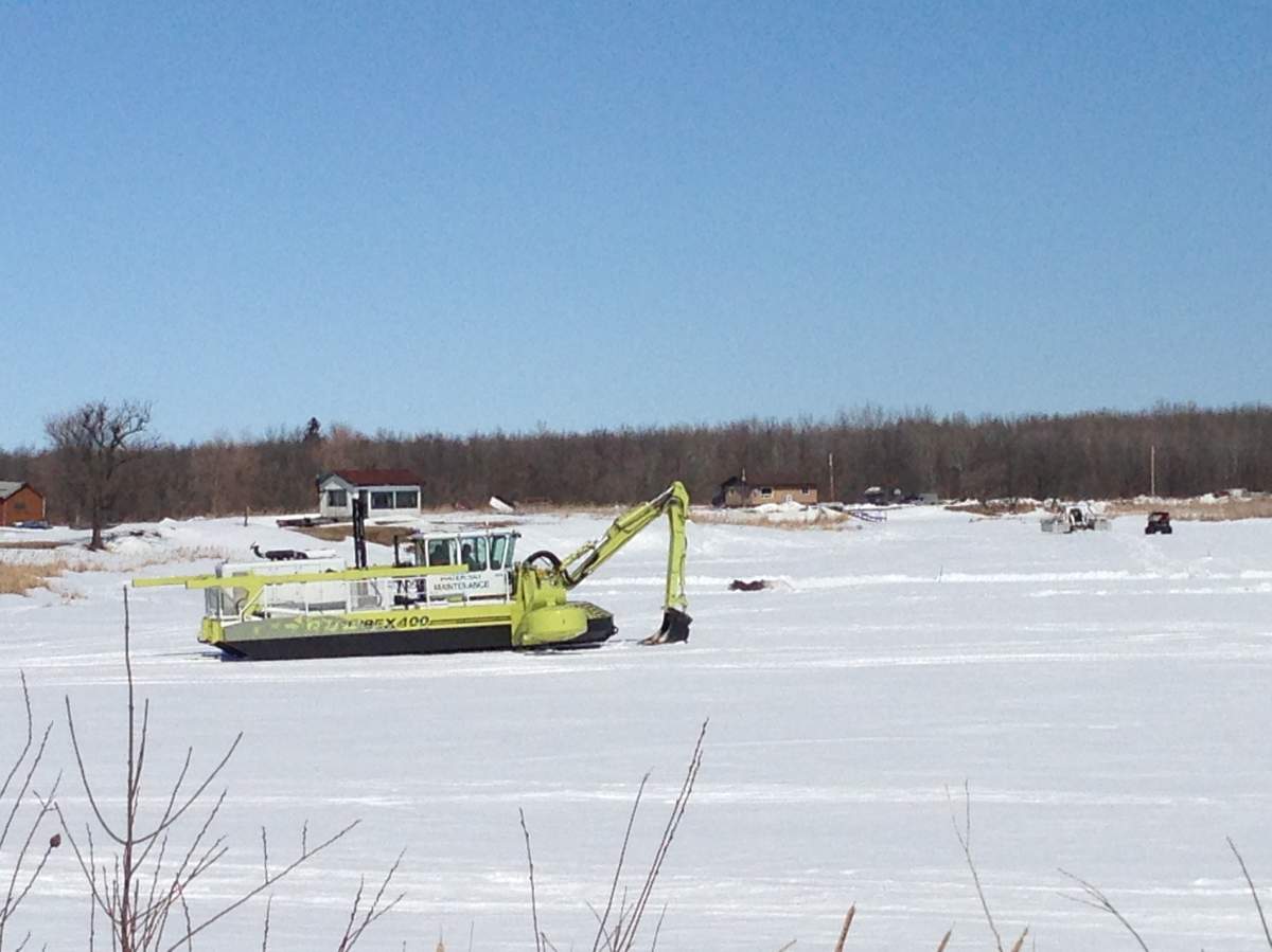 The province is hoping its Amphibex AE 400 machine can help keep critical drains clear on Caddy Lake, in the Whiteshell.
