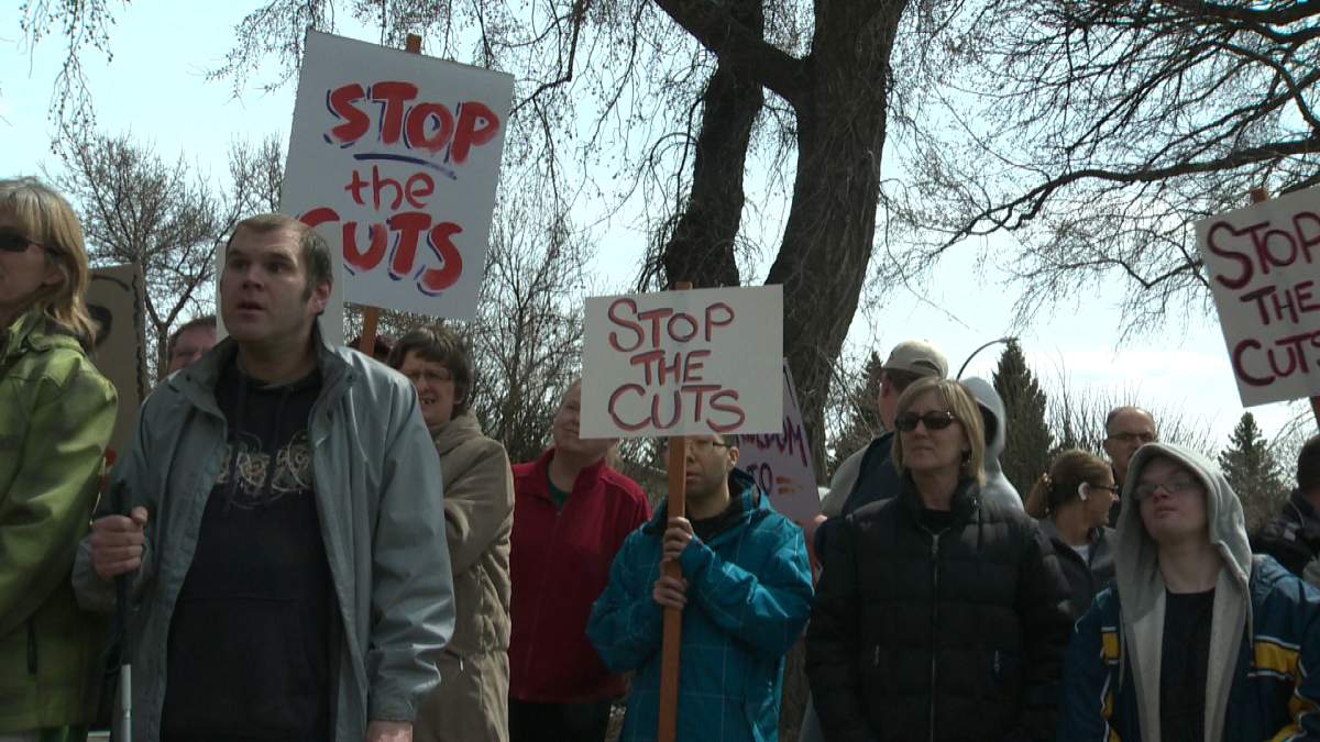 Lethbridge residents rallied at Civic Park Wednesday afternoon to protest provincial budget cuts.