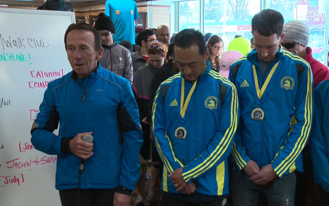 A group of Edmontonians gathered for a public run Wednesday, to honour the victims of the Boston Marathon bombings.