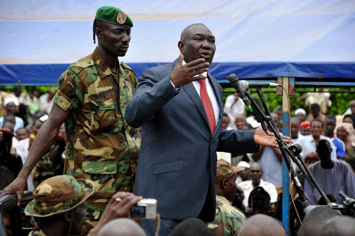 New Central African Republic leader Michel Djotodia speaks on Republic Plaza in Bangui on March 30, 2013 . The Central African Republic's new strongman Michel Djotodia vowed Saturday not to contest 2016 polls and hand over power at the end of the three-year transition he declared after his coup a week ago.