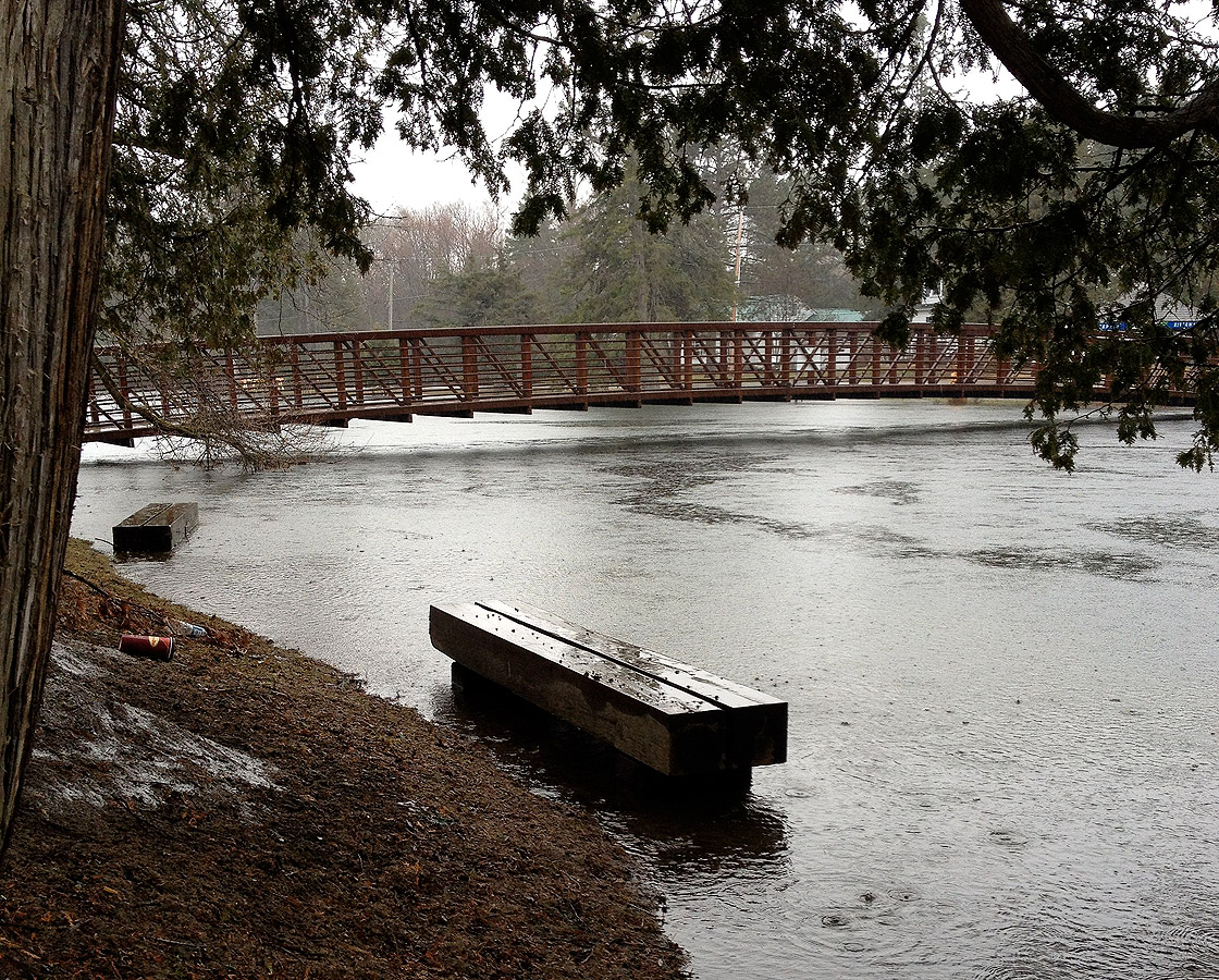 This picture shows the flooded streets of Minden, Ont. following record high water levels in several central Ontario communities, April 24, 2013.