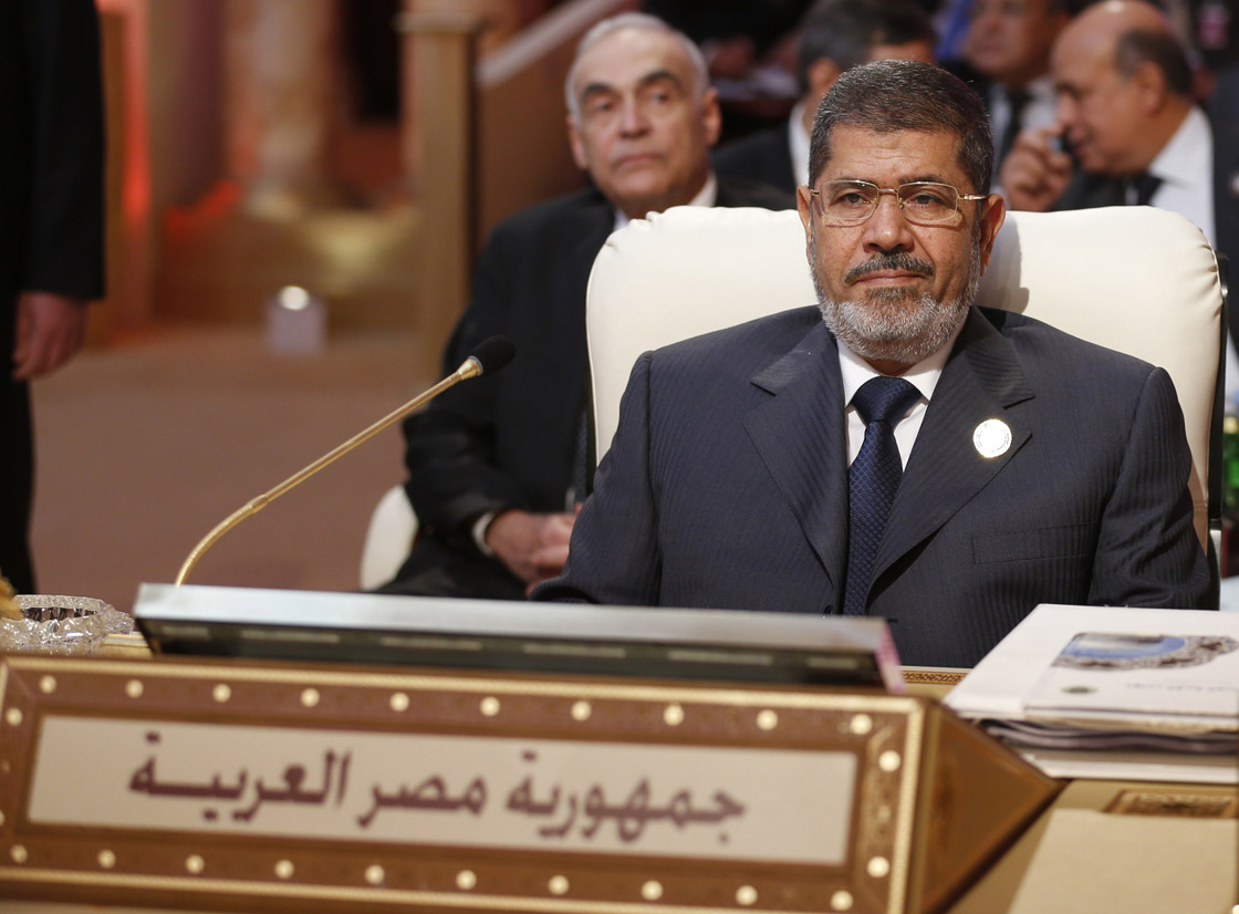 Egyptian President Mohamed Morsi attends the opening of the Arab League summit in the Qatari capital Doha on March 26, 2013.
