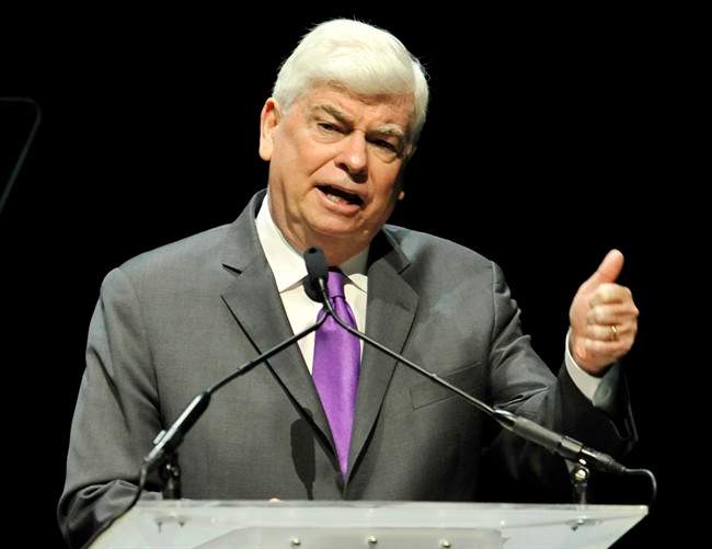 Christopher Dodd, Chairman and CEO of the Motion Picture Association of America, speaks at CinemaCon 2013's State of the Industry address at Caesars Palace on Tuesday, April 16, 2013 in Las Vegas. (Photo by Chris Pizzello/Invision/AP).