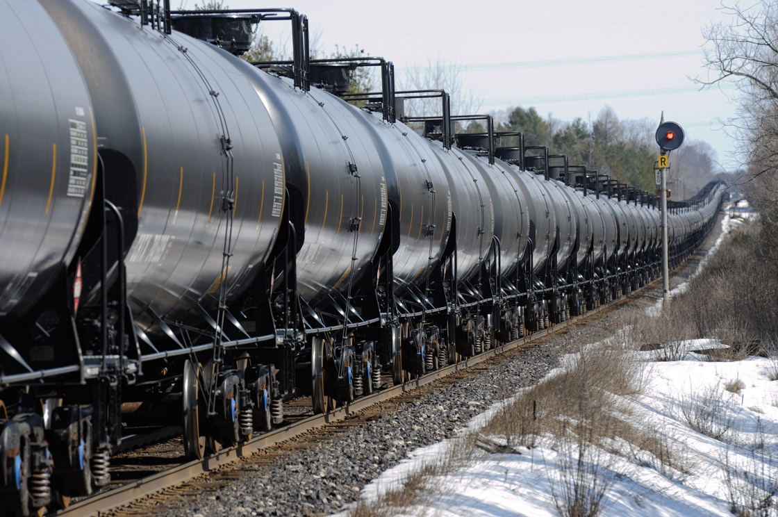 A train transporting crude oil.