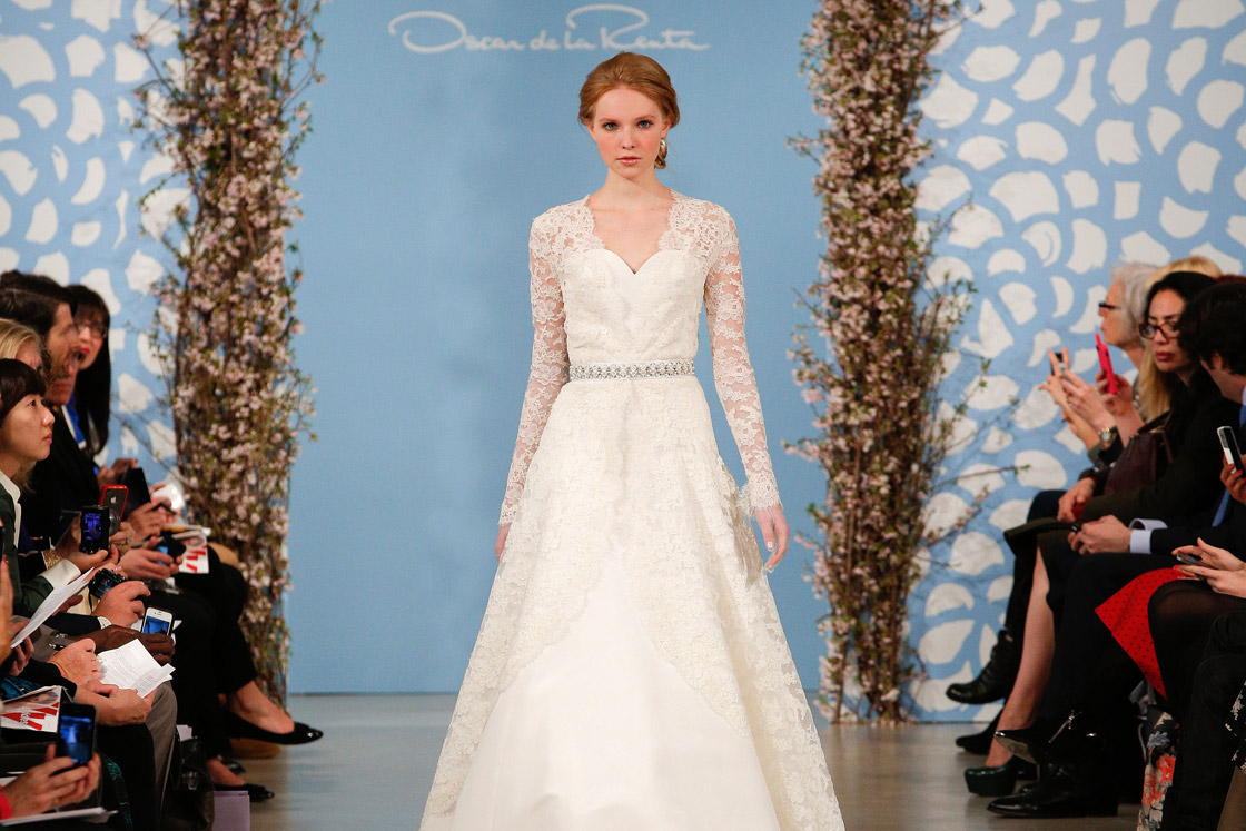 A model walks the runway during the Oscar de la Renta 2014 Bridal Spring/Summer collection show on April 22, 2013 in New York City.