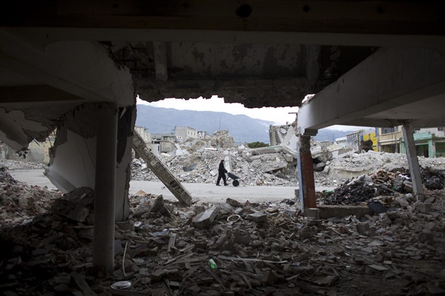 Buildings were reduced to rubble after a 7.0 magnitude earthquake struck Haiti in January 2010.