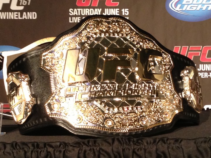 UFC belt on display in Winnipeg on Wednesday April 10, when the card was announced.