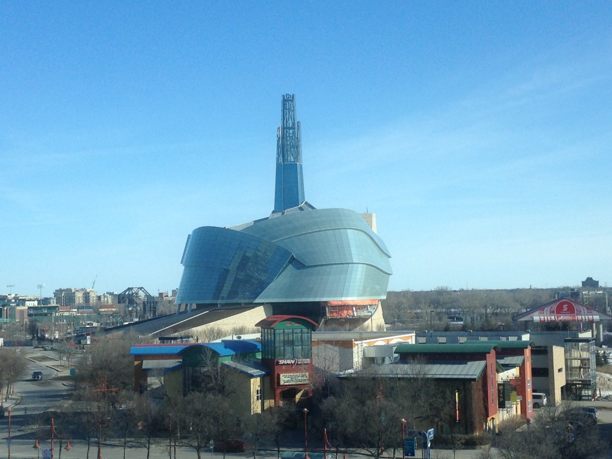 Canadian Museum of Human Rights seen from The Forks in Winnipeg in April, 2013.