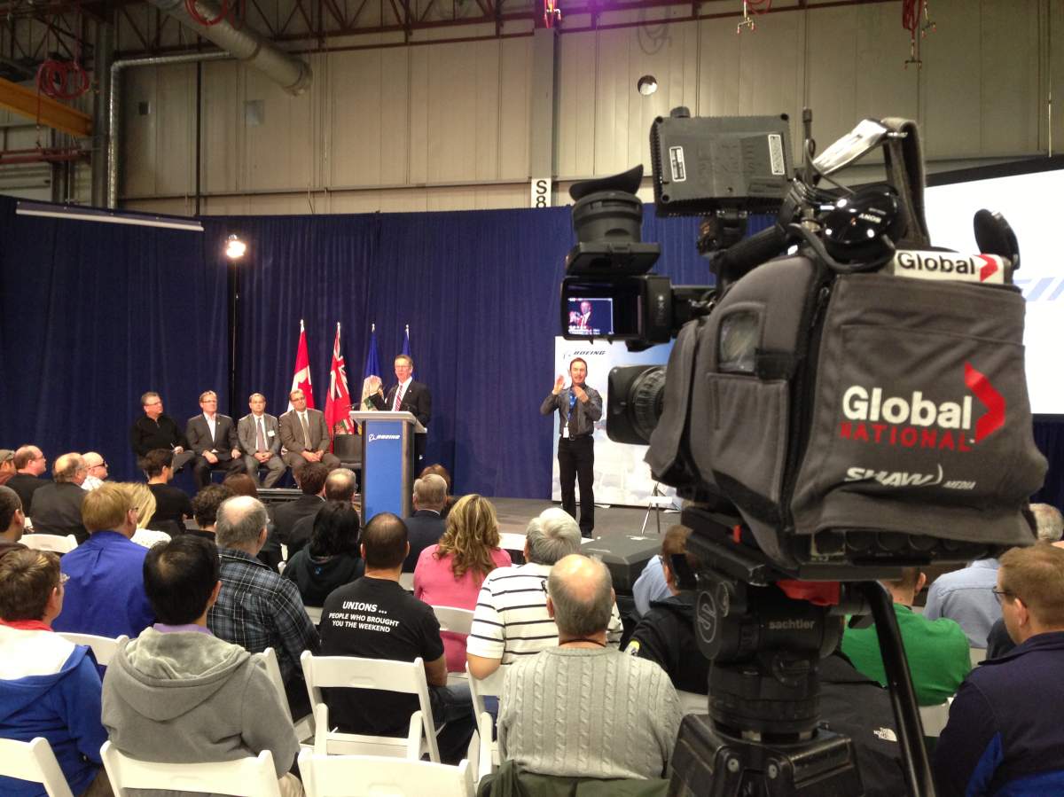 Boeing announces expansion of its Winnipeg plant on April 23, 2013.
