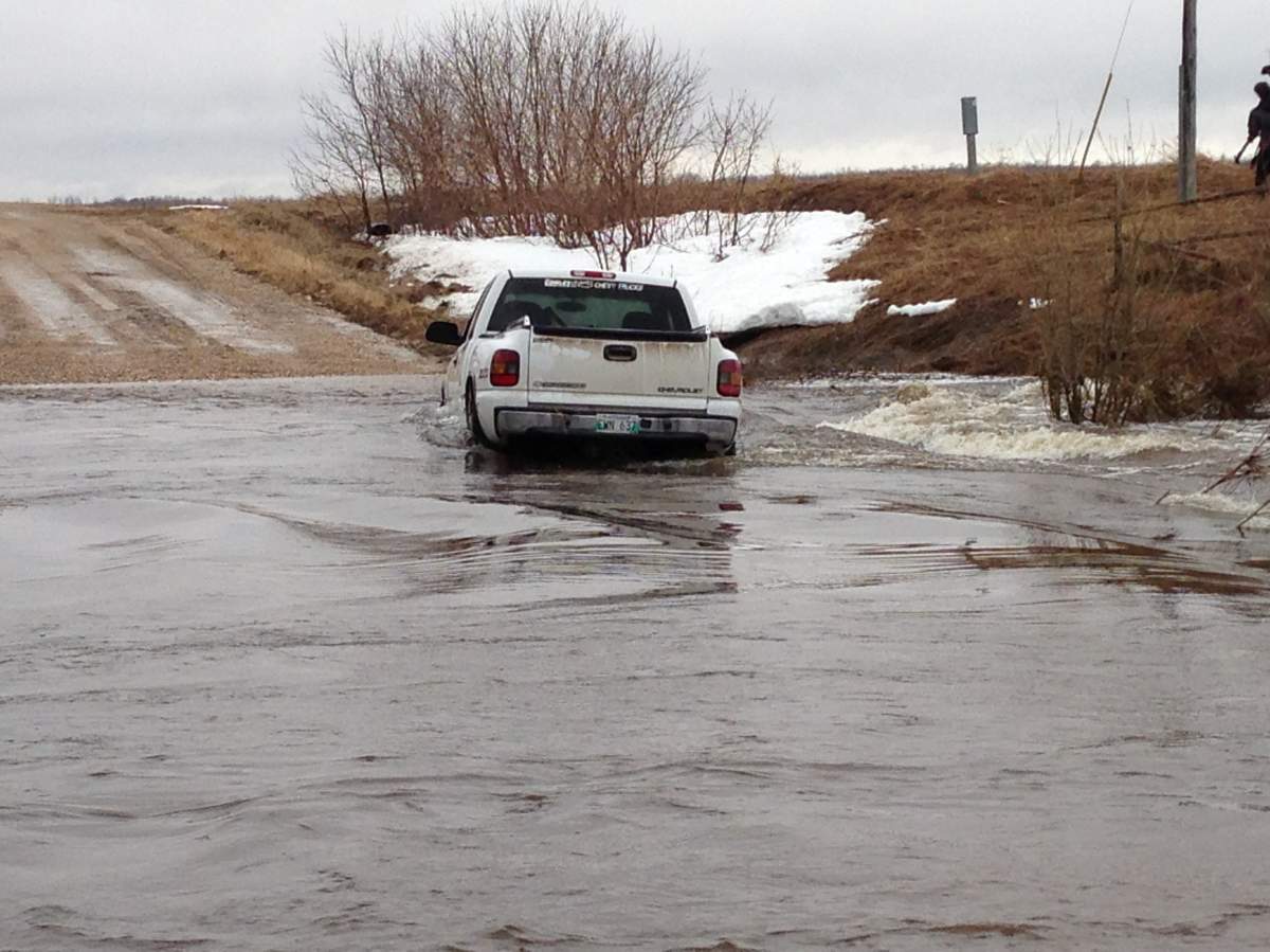 Truck stuck at scene of rescue in Ste. Rose du Lac on April 29, 2013.
