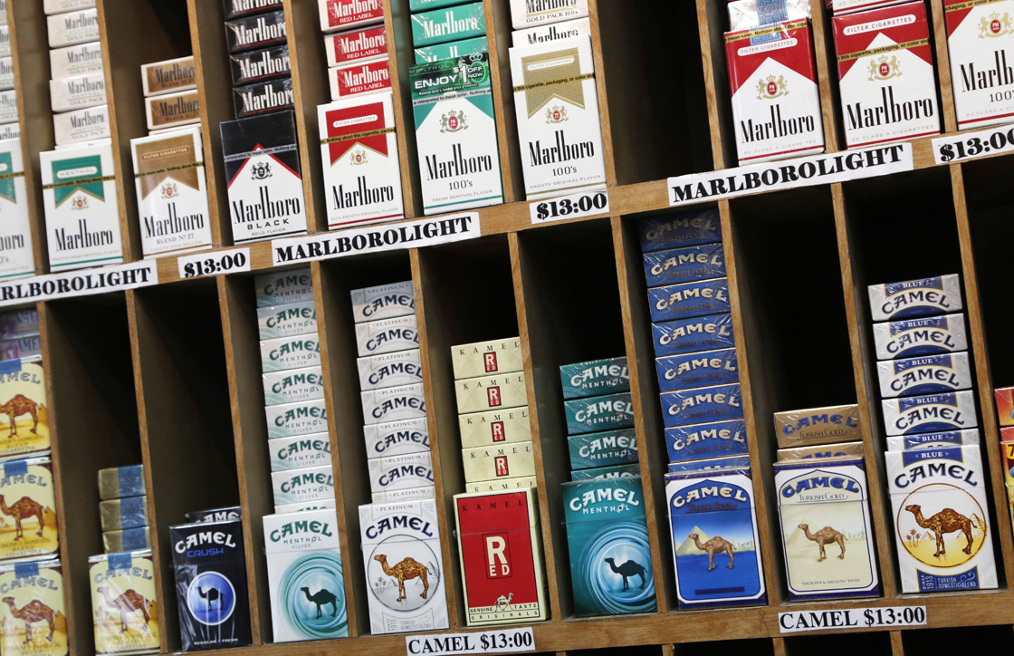 In this March 18, 2013 file photo cigarette packs are displayed for sale at a convenience store in New York.