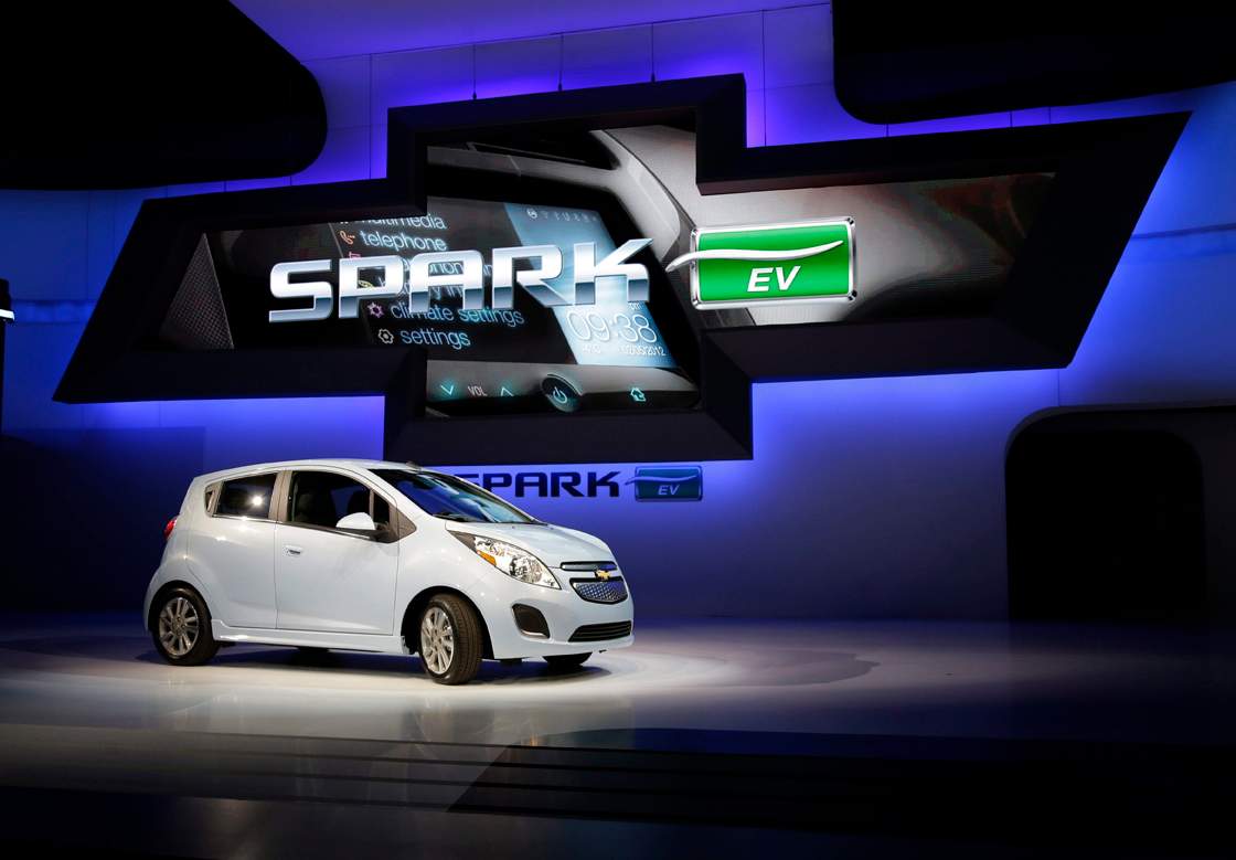 Chevy Spark EV is shown during it's world debut at the LA Auto Show in Los Angeles, Wednesday, Nov. 28, 2012.