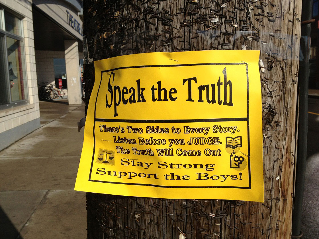 Posters in support of the four boys who allegedly sexually assaulted Rehtaeh Parsons showed up in the Halifax area overnight Tuesday.