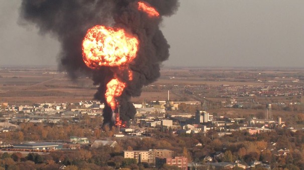 A fireball rises over St. Boniface on Oct. 1, 2012.