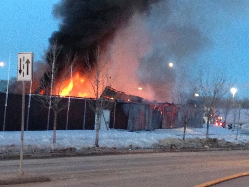 Shed burns at Canad Inns Stadium in Winnipeg.