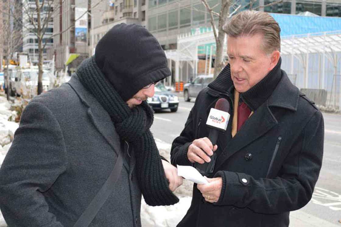 Alan Thicke talks to passers-by on a Toronto street during an appearance on Global in March.