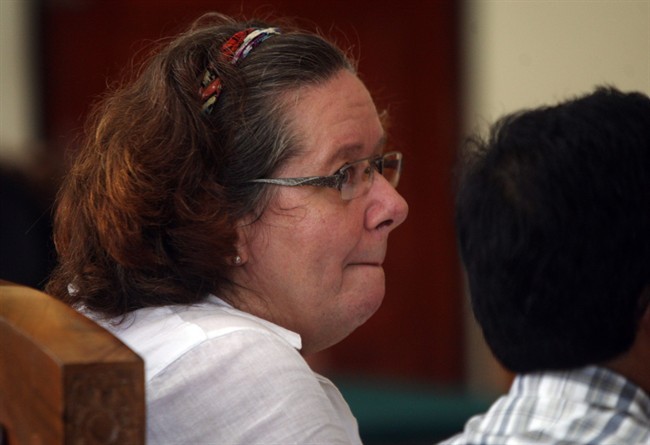 FILE - In this Jan. 7, 2013 file photo, Lindsay June Sandiford of Britain sits at a courthouse during her trial in Denpasar, Bali island, Indonesia.